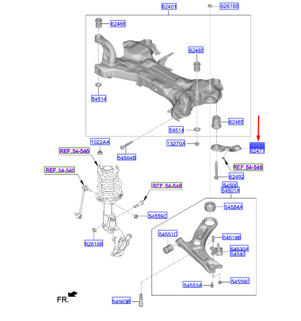 62476F2100 Hyundai Kona MK1 cross beam front left strut 62476F2100 NEW ORIGINAL