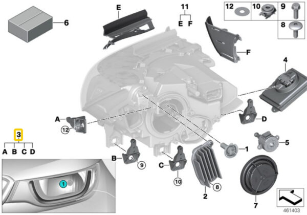 BMW I01 ORIGINAL HEADLIGHT MOUNT SET 63117367757