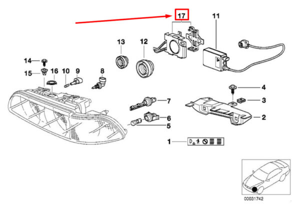 BMW 5 E39 Bracket for Right Headlight Control Unit 63128386556 NEW ORIGINAL