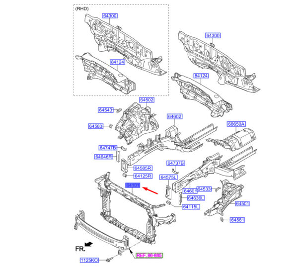 641012W000 Hyundai Santa Fe MK3 DM Frontend-Modulträgerbaugruppe 641012W000