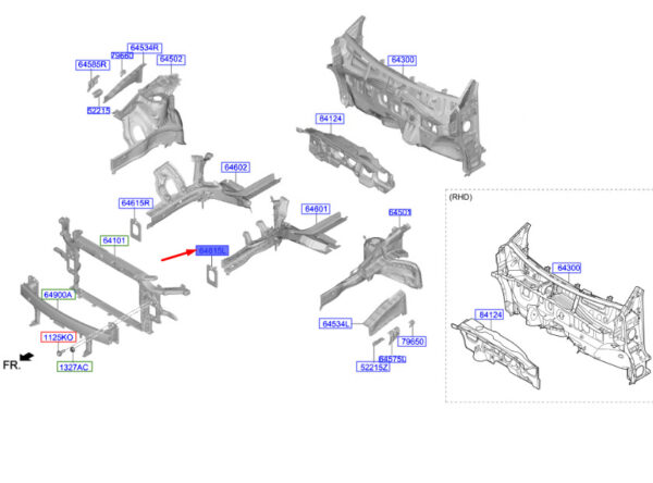 64615J9000 Hyundai Kona MK1 Frame Rail End Mount Front Left 64615J9000 Original Part