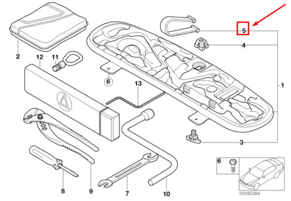 BMW 3 E46 boot trunk lid tool holder original strap 7111