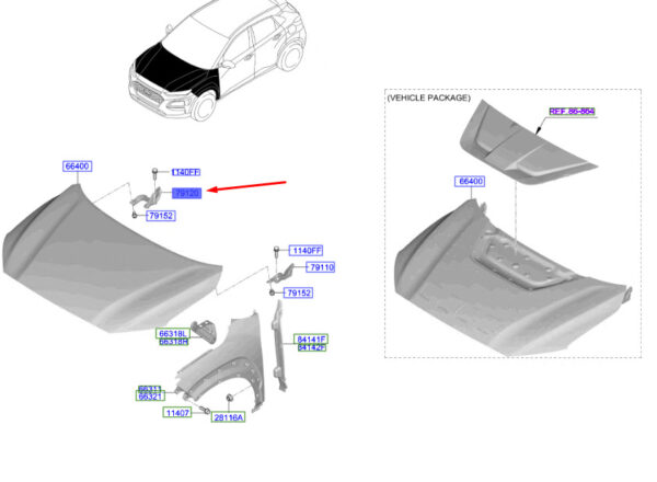 79120J9000 Hyundai Kona MK1 bonnet hinge front right 79120J9000