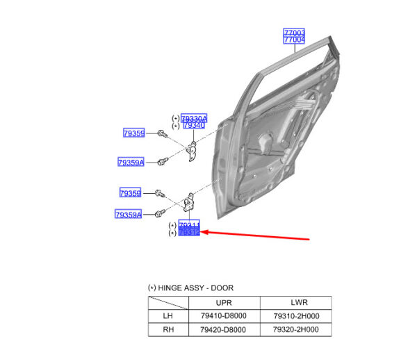 793202H000 Hyundai Kona MK2 door hinge rear right bottom 793202H000 NEW ORIGINAL
