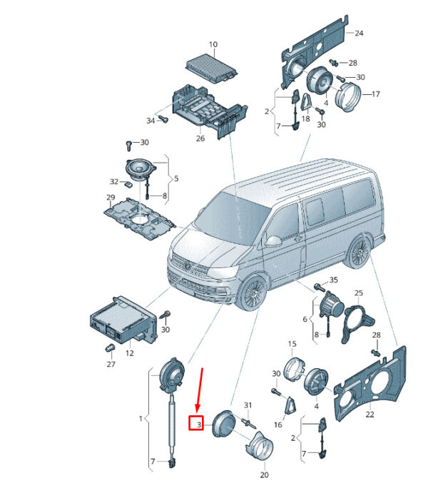 VW TRANSPORTER VI T6 midrange bass speakers for front door 7E0035453J, NEW - Image 3