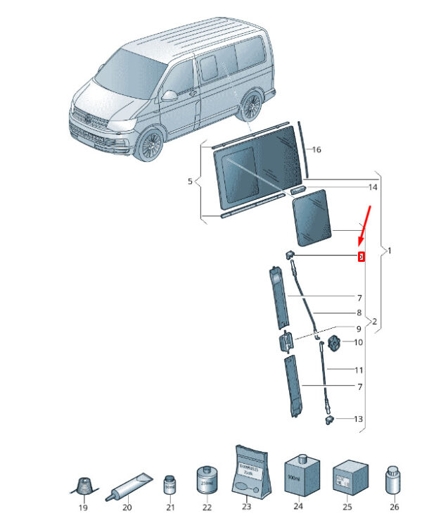 VW TRANSPORTER T6 left sliding window pressure spring holder 7H0847790 NEW ORIGINAL - Image 4