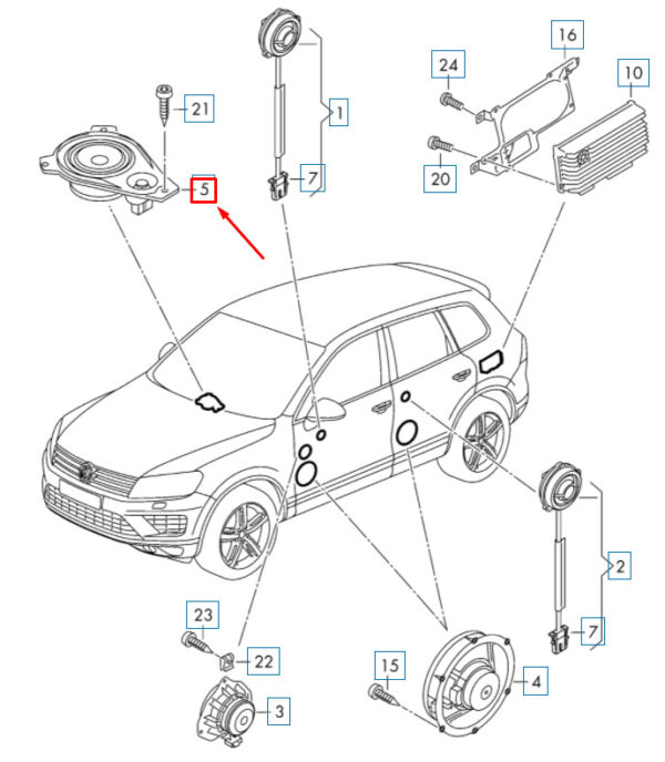 NEW VOLKSWAGEN TOUAREG 7P MK2 CENTER DASHBOARD SOUND SPEAKER 7P6035827A ORIGINAL - Image 4