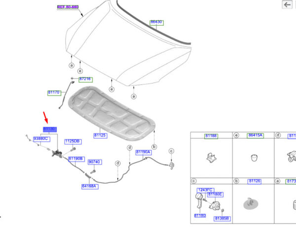 Hyundai Kona MK1 bonnet front lock 81130J9000 NEW ORIGINAL - Image 5