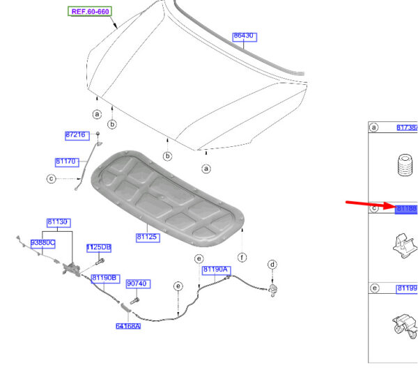 81174A7000 Hyundai Kona MK1 bonnet rod mount clip 81174A7000