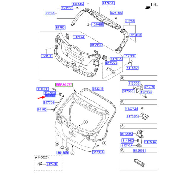 817822W500 HYUNDAI SANTA FE MK3 DM Tailgate Lifter Right Bracket 817822W500 NEW GENUINE