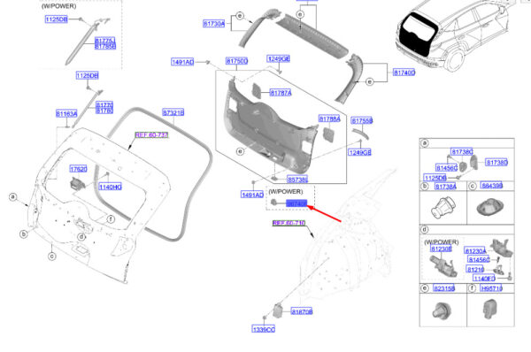 81880S11004X Hyundai Tucson NX4 MK4 Electric Tailgate Switch 81880S11004Xpart