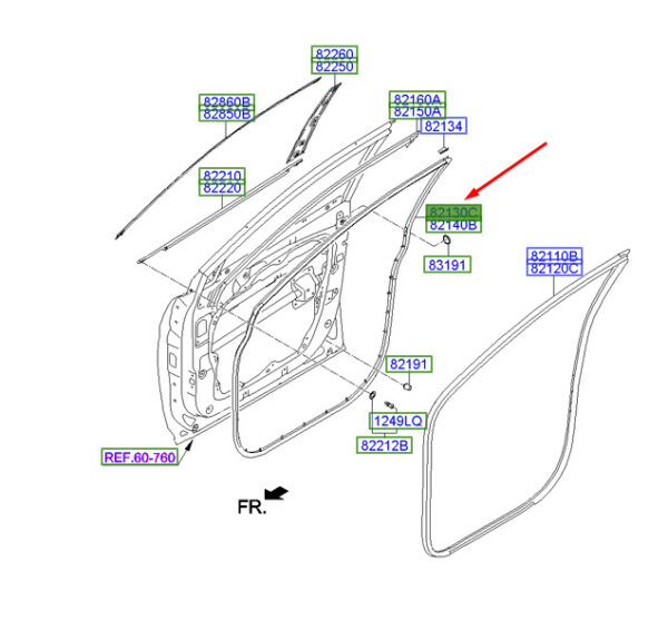 821302W000 Hyundai Santa Fe MK3 DM door gasket front left 821302W000