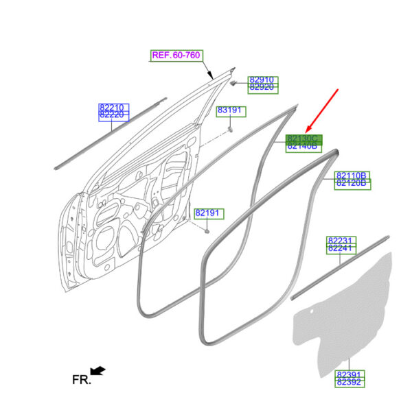 82130J9000 Hyundai Kona MK1 door gasket front left 82130J9000 NEW ORIGINAL