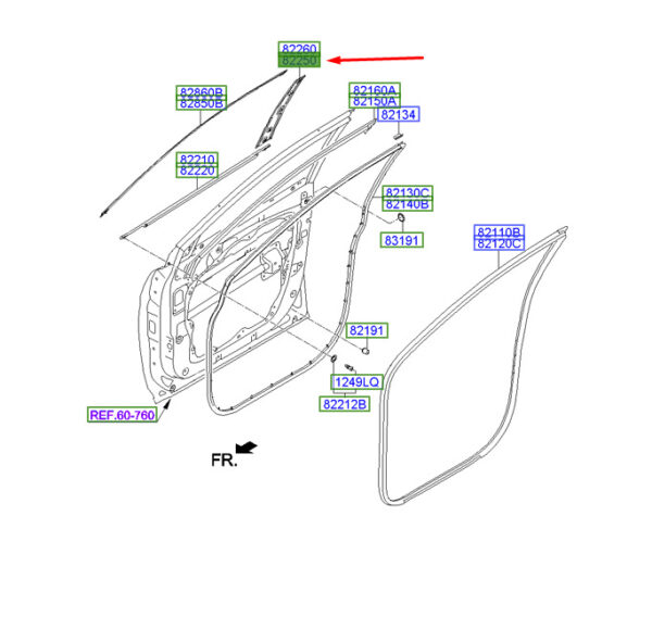 822502W000 Hyundai Santa Fe MK3 DM B-pillar front left door trim 822502W000