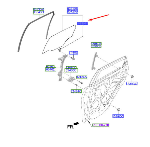 824131Y000 Hyundai Kona MK1 glass holder for rear door 824131Y000