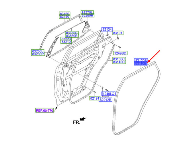 831102W000RYN Hyundai Santa Fe MK3 DM door gasket rear left 831102W000RYN NEW ORIGINAL