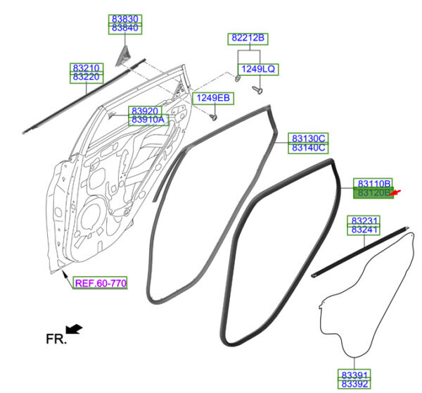 83120J9000 Hyundai Kona MK1 door gasket rear right 83120J9000 NEW ORIGINAL