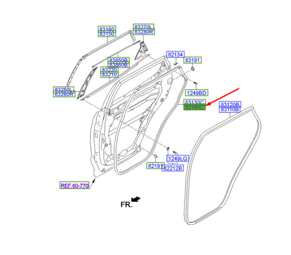 831402W000 Hyundai Santa Fe MK3 DM door gasket rear right 831402W000 NEW ORIGINAL
