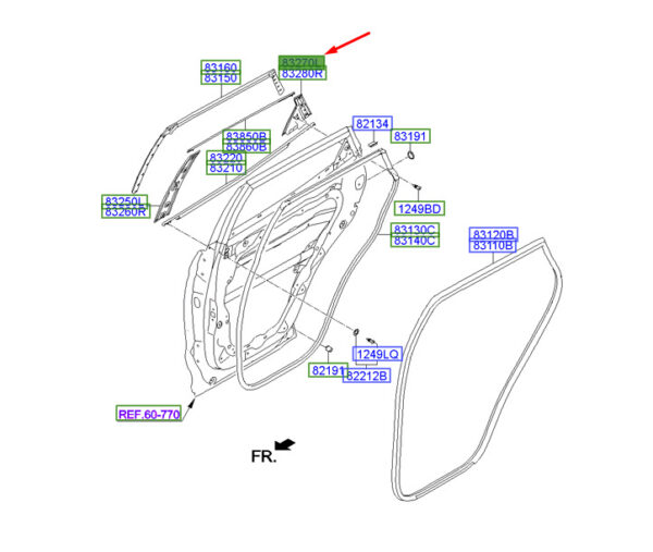 832702W000 Hyundai Santa Fe MK3 DM door trim rear left frame rear 832702W000 part