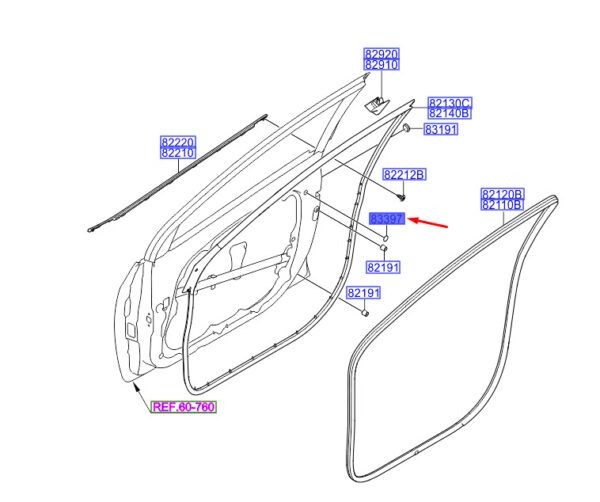 833972H000 Hyundai i30 MK3 cover belt for front door hole 833942H000
