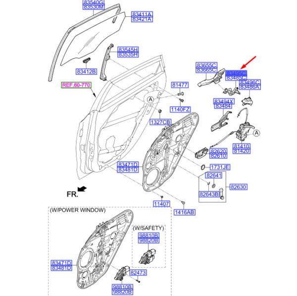 83495A6000 HYUNDAI I30 MK3 REAR RIGHT OUTER DOOR HANDLE BRACKET 83495A6000 NEW GENUINE