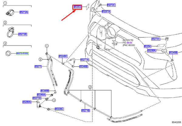 8535342010A0 Toyota RAV 4V XA50 cover cap for headlight washing system right 8535342010A0