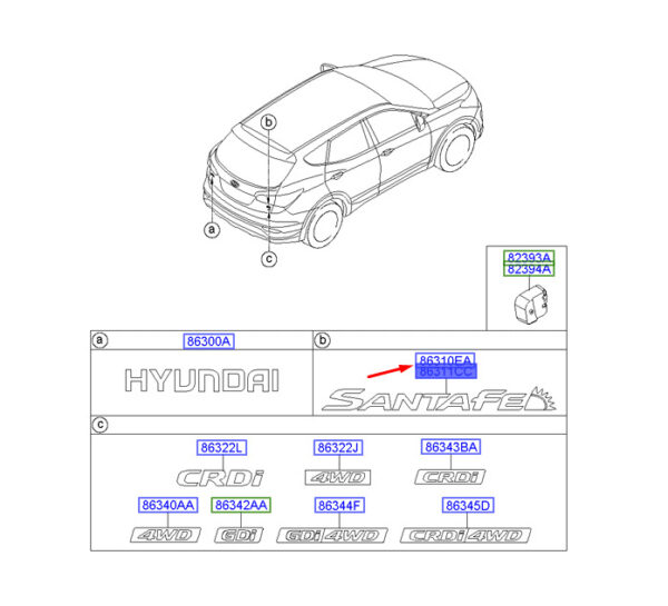 863112W000 Hyundai Santa Fe MK3 DM Emblem for Tailgate Right 863112W000