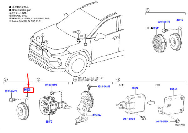 8652020300 Toyota RAV 4V XA50 Low Tone Horn Signal 8652020300