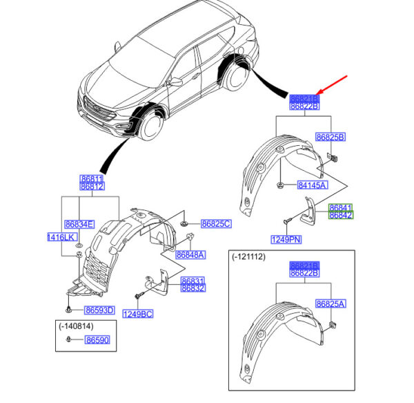 868212W000 Hyundai Santa FE MK3 DM wheel run trim rear left 868212W000 NEW ORIGINAL