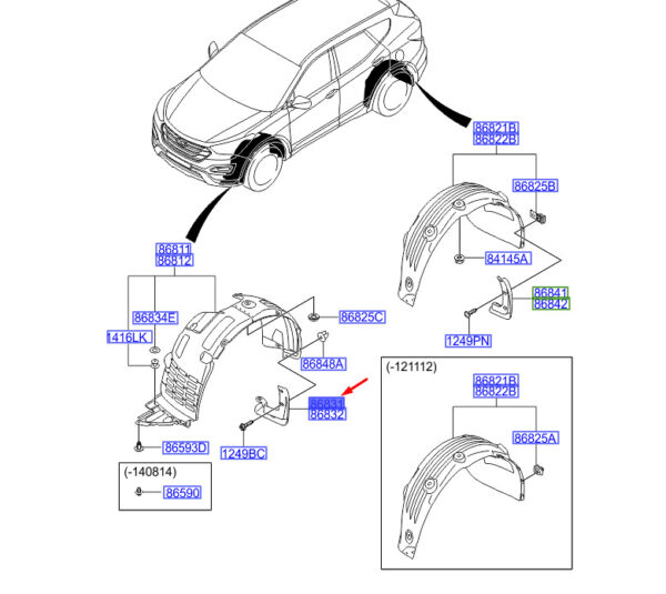 868312W000 Hyundai Santa Fe MK3 DM front left fender 868312W000 NEW ORIGINAL