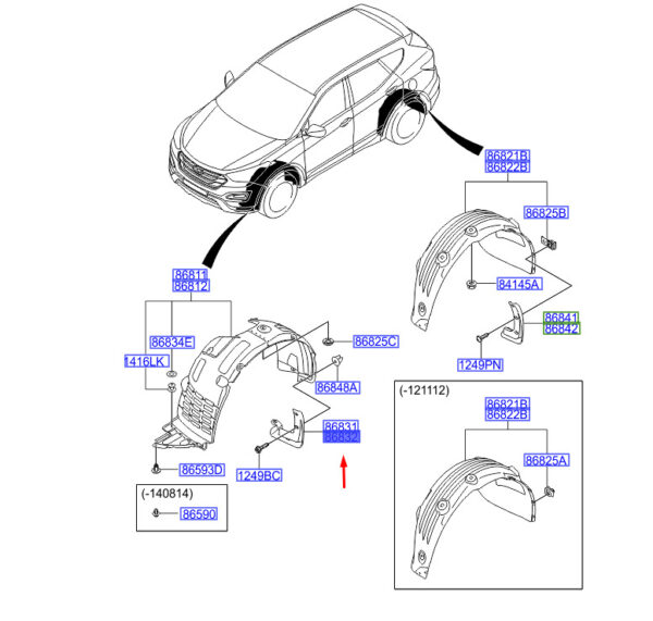 868322W000 Hyundai Santa Fe MK3 DM fender front right 868322W000 NEW ORIGINAL
