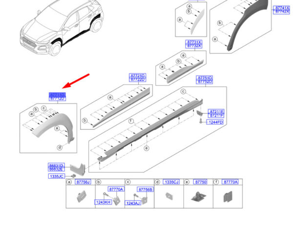 87711J9500PGY Hyundai Kona MK1 fender trim front left 87711J9500PGY