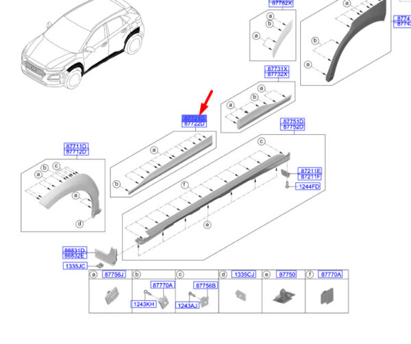 87721J9500PGY Hyundai Kona MK1 door strip front left 87721J9500PGY