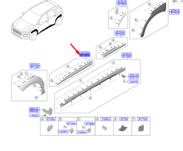 87722J9500PGY Hyundai Kona MK1 door strip front right 87722J9500PGY