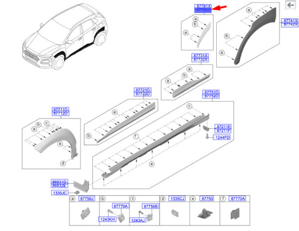 87782J9500PGY Hyundai Kona MK1 Right Rear Door Trim No. 2 87782J9500PGY