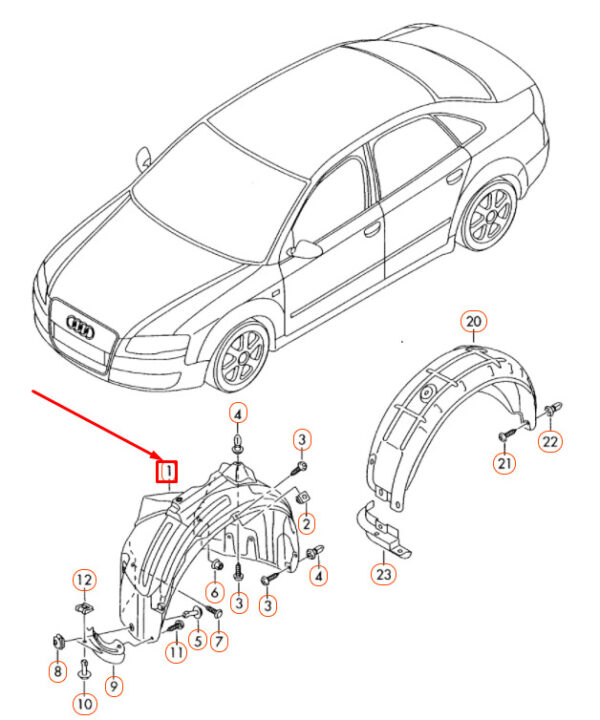 Audi A4 B7 fender trim front right inside 8E0821172F NEW ORIGINAL - Image 4