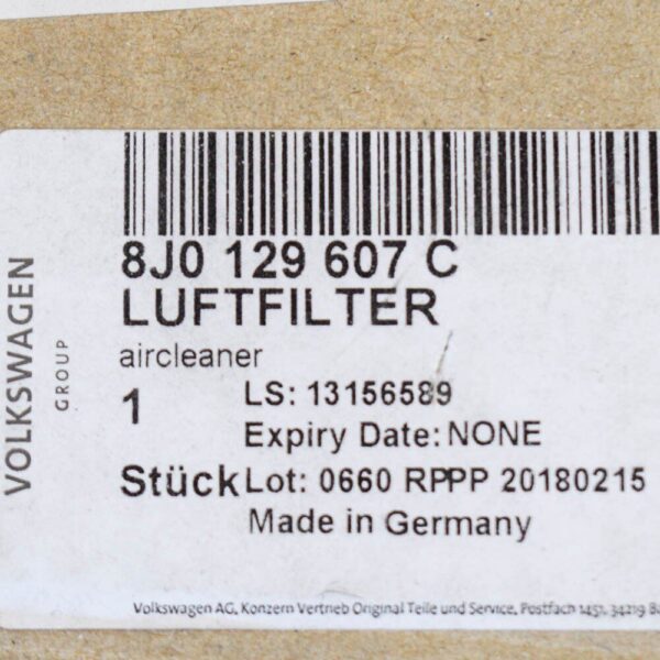 Audi TT RS 8J air filter box 8J0129607C 2014 new original 2.5 petrol