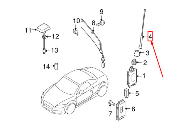 Audi TT Roadster 8J trunk antenna pole 8J7035849A NEW ORIGINAL