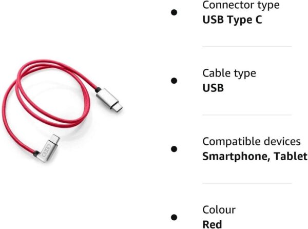 Audi USB-C to USB-C Charging Cable Red Angle Connection Cable 8S0051 - Image 3