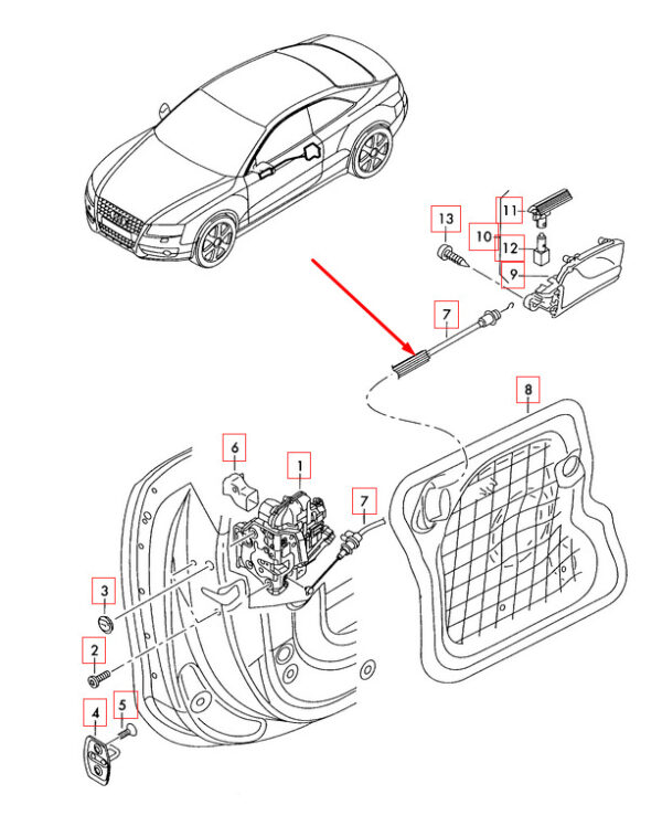 Audi A5 8T Front Door Lock Interior Handle Release Cable 8T083885 NEW REAL