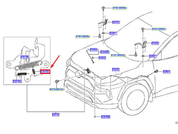 9050612063 Toyota RAV 4V XA50 bonnet lock tension spring 9050612063