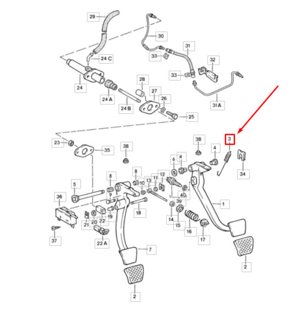 Porsche 928 brake pedal return spring 92842353103 NEW ORIGINAL