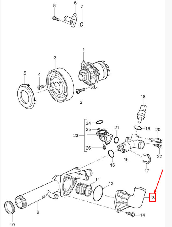 Porsche Cayenne 9pa Engine Coolant Thermostat Housing 95510613100 NEW ORIGINAL