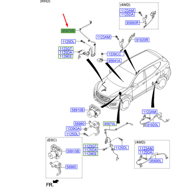956712W000 Hyundai Santa Fe MK3 DM ABS Sensor Front Right 956712W000 NEW ORIGINAL