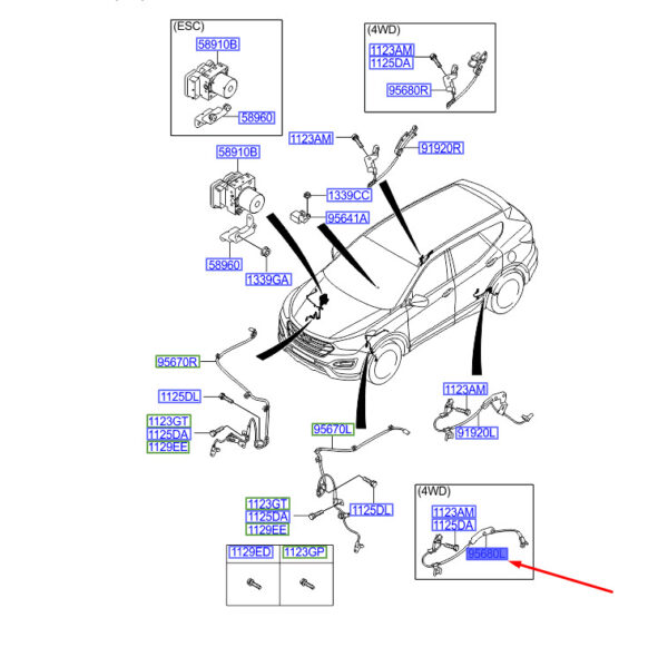 956802W000 Hyundai Santa Fe MK3 DM ABS Sensor Rear Left 956802W000 NEW ORIGINAL