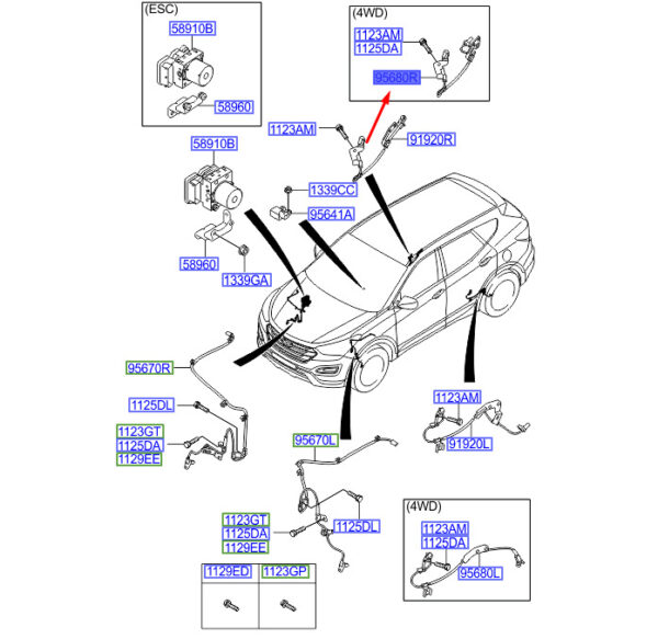 956812W000 Hyundai Santa Fe MK3 DM ABS Sensor Rear Right 956812W000 NEW ORIGINAL