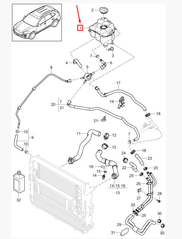 Porsche Cayenne 92A Coolant Balancing Tank 95810615100 NEW Original