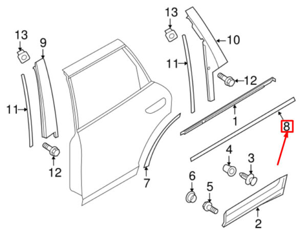 Porsche Cayenne 92A door strip rear left 998559907007Z7 NEW ORIGINAL - Image 3