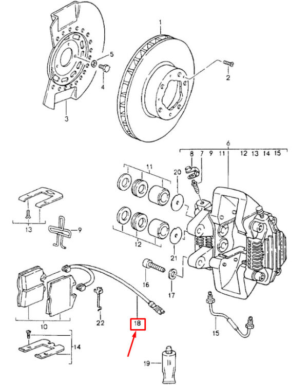 Porsche 911 993 brake lining wear sensor front cable 96461236302 NEW ORIGINAL