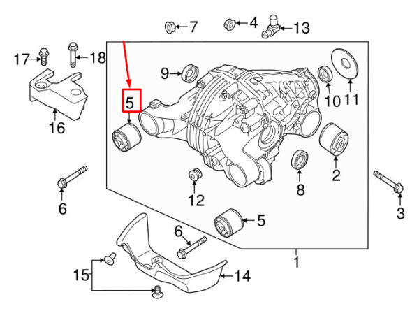 Porsche Panamera 970 Rear Axle Differential Housing Insulator 97037506100 NEW